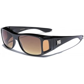 Oversized Oversized Rectangular Fit Over Sunglasses Wear Over Regular Glasses Men Women - Black - Amber Hd Vision Lenses - CG...