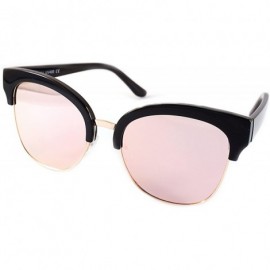 Semi-rimless Semi-Rimless Cat-Eye Horn Rimmed Sunglasses Mirrored/Gradient/Smoke Flat Lens A009 - CA193YRXUXC $20.42