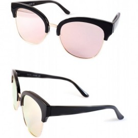 Semi-rimless Semi-Rimless Cat-Eye Horn Rimmed Sunglasses Mirrored/Gradient/Smoke Flat Lens A009 - CA193YRXUXC $10.08