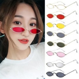 Goggle Vintage Slender Oval Sunglasses Small Metal Frame Candy Colors Style For Men and Women Flat Lens Goggles - CV18QHGS2WI...