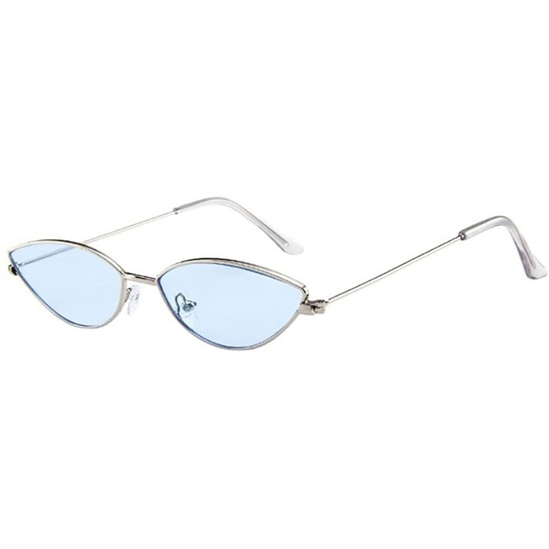 Oval Mens Womens Retro Vintage Small Cat Eye Slender Metal Frame Sunglasses - H - C818DXM3E2T $11.26