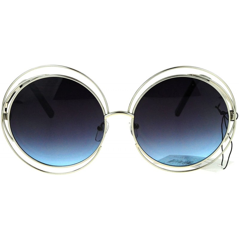 Oversized Avant Garde Double Circle Frame Round Designer Fashion Retro Sunglasses - Silve Blue - C817YEYR9RN $9.16
