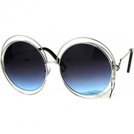 Oversized Avant Garde Double Circle Frame Round Designer Fashion Retro Sunglasses - Silve Blue - C817YEYR9RN $9.16