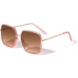 Square Double Rim Flat Metal Frame Square Sunglasses - Brown Crystal - C51995KU35N $26.31