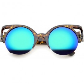 Cat Eye Women's Round Mirrored Lens Half Frame Cutout Cat Eye Sunglasses 50mm - Orange-tortoise / Green-purple Mirror - C812J...