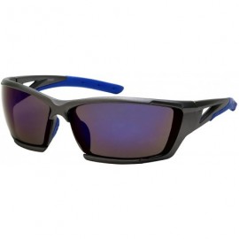 Wrap Premium Sports Sunglasses w/Color Mirror Lens 570087MMT-REV - Metallic Grey - C812K07RCG9 $21.65