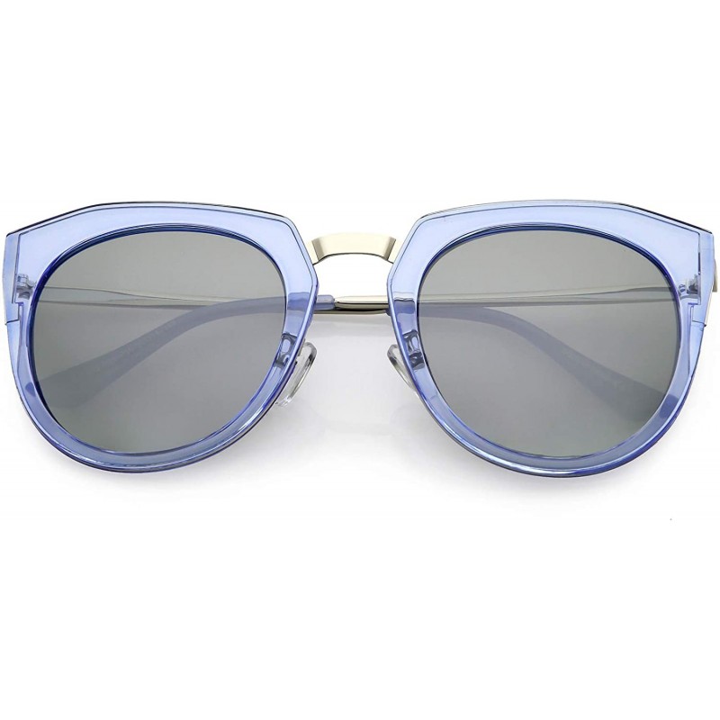 Cat Eye Polarized Oversize Cat Eye Sunglasses For Women Metal Trim Colored Mirror Lens 53mm - Blue / Silver Mirror - CU12MZV9...