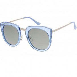 Cat Eye Polarized Oversize Cat Eye Sunglasses For Women Metal Trim Colored Mirror Lens 53mm - Blue / Silver Mirror - CU12MZV9...