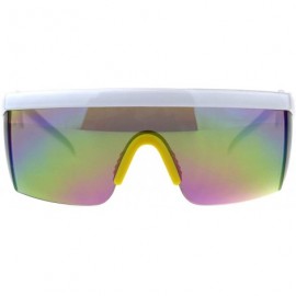 Goggle 80's Goggle Sunglasses Oversized Half Rim Ski Fashion Multicolor Lens - White Yellow - CJ18E52XLNW $14.41