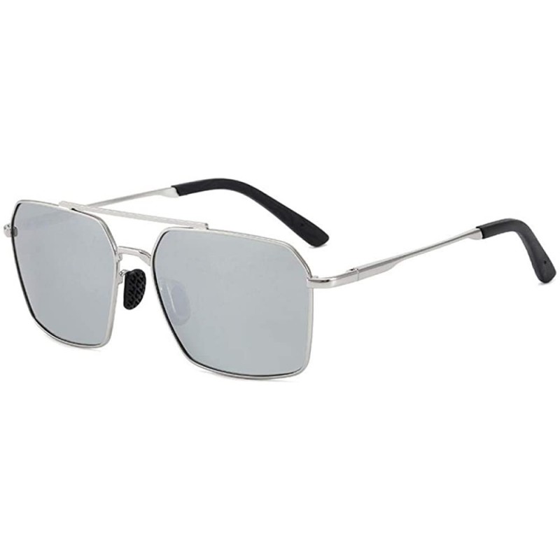 Oval Sunglasses men fashion metal frame fishing sunglasses square drive - Silver Frame White Mercury - CA190N4C0CR $32.46