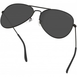 Oval Classic Polarized Aviator Sunglasses UV Mirrored Lens Metal Retro Shades - Black Grey Lens/Black Frame - C1196MAK07L $22.84