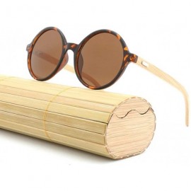 Round New Round Frame Retro Bamboo Leg Sunglasses Unisex Classic Black Sunglasses UV400 - Leopard - CE1934S65HE $29.15