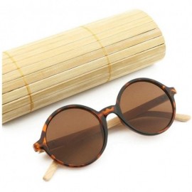 Round New Round Frame Retro Bamboo Leg Sunglasses Unisex Classic Black Sunglasses UV400 - Leopard - CE1934S65HE $15.55
