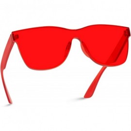 Wayfarer Horn Rimmed Tinted Colorful Lens Rimless Sunglasses - Clear Red Frame - CB18D8T97MY $11.58