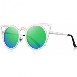 Cat Eye Cat Eye Sunglasses Round Metal Cut-Out Flash Mirror Lens Sun glasses S8064 - Green - C912N1U6KHU $18.99