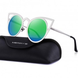 Cat Eye Cat Eye Sunglasses Round Metal Cut-Out Flash Mirror Lens Sun glasses S8064 - Green - C912N1U6KHU $8.85