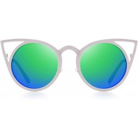 Cat Eye Cat Eye Sunglasses Round Metal Cut-Out Flash Mirror Lens Sun glasses S8064 - Green - C912N1U6KHU $8.85