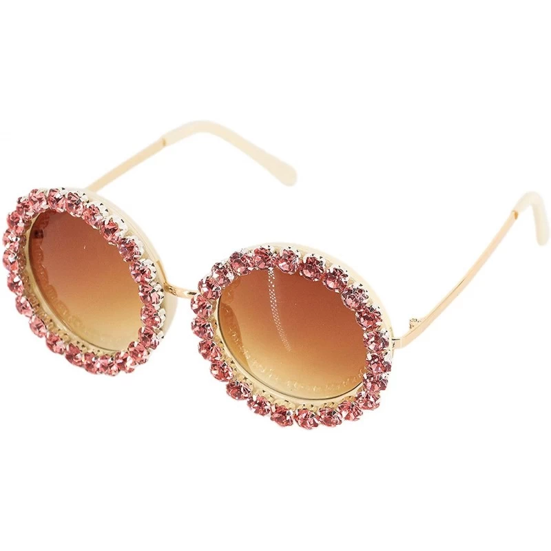 Round Women Fashion Round Pearl Frame Sunglasses UV Protection Sunglasses - Pink Rhinestone - C218U4LUZS4 $26.51