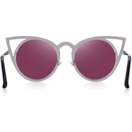 Cat Eye Cat Eye Sunglasses Round Metal Cut-Out Flash Mirror Lens Sun glasses S8064 - Green - C912N1U6KHU $8.85