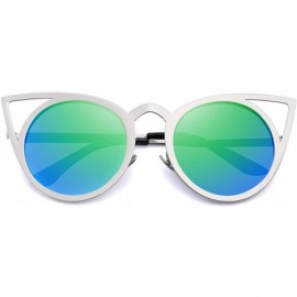 Cat Eye Cat Eye Sunglasses Round Metal Cut-Out Flash Mirror Lens Sun glasses S8064 - Green - C912N1U6KHU $8.85