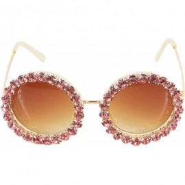 Round Women Fashion Round Pearl Frame Sunglasses UV Protection Sunglasses - Pink Rhinestone - C218U4LUZS4 $26.51