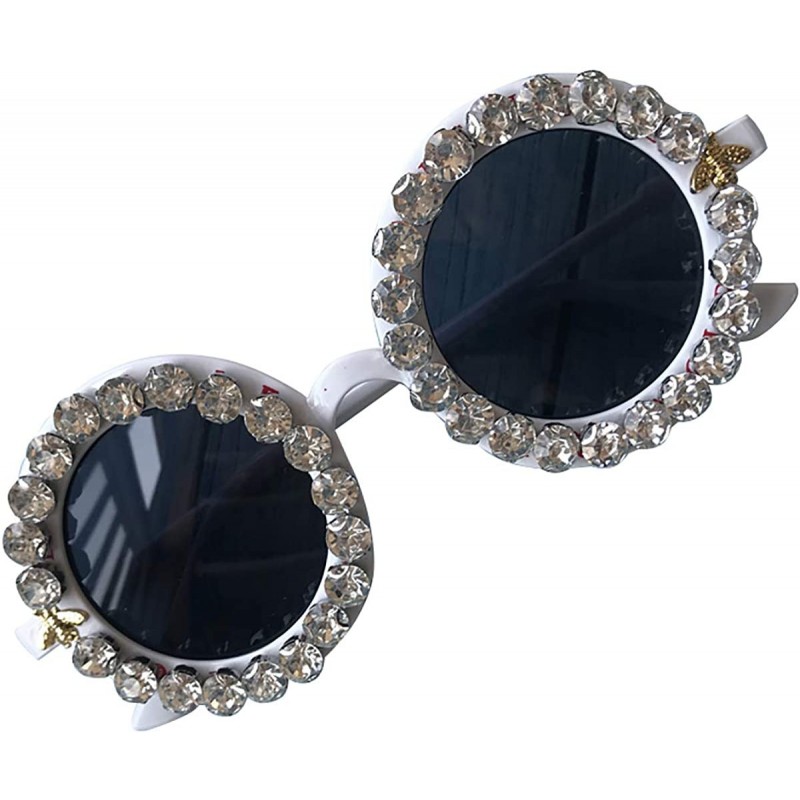 Round Round Women Sparkling Crystal Diamond Sunglasses Thick Frame - C8 - C418XK5SE95 $16.24