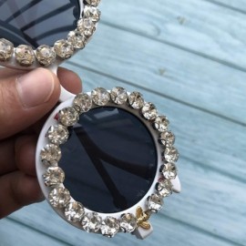 Round Round Women Sparkling Crystal Diamond Sunglasses Thick Frame - C8 - C418XK5SE95 $16.24