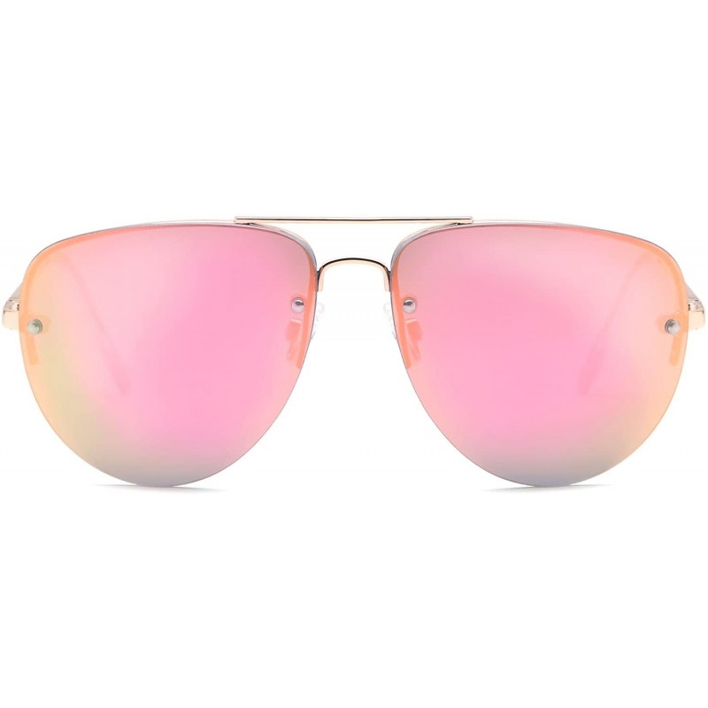 Sport Womens Oversized Aviator Sunglasses - Mirror Pink Lens on Gold Frame - CR182K09RZO $7.91