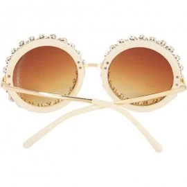 Round Women Fashion Round Pearl Frame Sunglasses UV Protection Sunglasses - Pink Rhinestone - C218U4LUZS4 $26.51