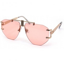 Rimless Luxury Art Deco Rimless Double Bridge Racer Designer Sunglasses - Gold Pink - CJ1999597D8 $23.51