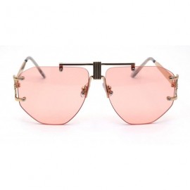 Rimless Luxury Art Deco Rimless Double Bridge Racer Designer Sunglasses - Gold Pink - CJ1999597D8 $13.98