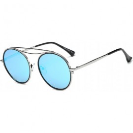 Round Fashion Designer Mirrored Polarized Round Sunglasses Fashion Eyewear - Silver/Ice Blue - C017XWD2O27 $33.13