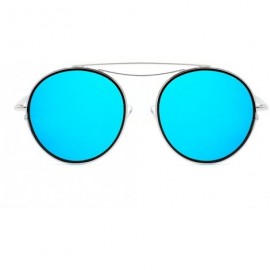 Round Fashion Designer Mirrored Polarized Round Sunglasses Fashion Eyewear - Silver/Ice Blue - C017XWD2O27 $33.13
