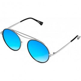 Round Fashion Designer Mirrored Polarized Round Sunglasses Fashion Eyewear - Silver/Ice Blue - C017XWD2O27 $33.13