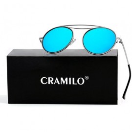 Round Fashion Designer Mirrored Polarized Round Sunglasses Fashion Eyewear - Silver/Ice Blue - C017XWD2O27 $33.13