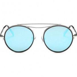 Round Fashion Designer Mirrored Polarized Round Sunglasses Fashion Eyewear - Silver/Ice Blue - C017XWD2O27 $33.13