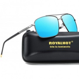 Rectangular Men's Polarized Sunglasses Rectangular Driving Alloy Frame UV400 HD - Grey Blue - C218XW6H2Z7 $13.12