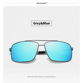 Rectangular Men's Polarized Sunglasses Rectangular Driving Alloy Frame UV400 HD - Grey Blue - C218XW6H2Z7 $13.12