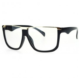 Oversized Womens Metal Flat Top Mob Oversize Rectangular Clear Lens Glasses - Gold Black - CH17X0KUTZY $23.06