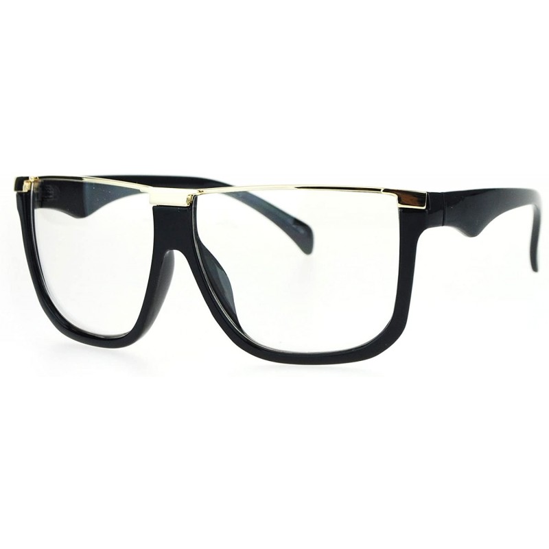 Oversized Womens Metal Flat Top Mob Oversize Rectangular Clear Lens Glasses - Gold Black - CH17X0KUTZY $9.48