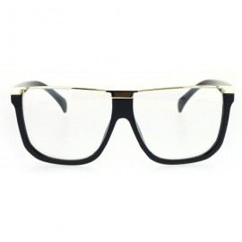 Oversized Womens Metal Flat Top Mob Oversize Rectangular Clear Lens Glasses - Gold Black - CH17X0KUTZY $9.48