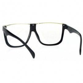 Oversized Womens Metal Flat Top Mob Oversize Rectangular Clear Lens Glasses - Gold Black - CH17X0KUTZY $9.48