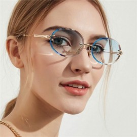 Oval 1Pair Diamond Cut Retro Oval Sunglasses Female Borderless Glasses Decor Gifts - Brown - C7199QIUQO5 $8.09