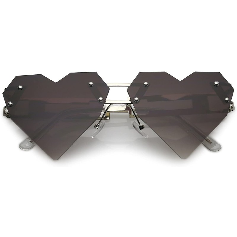 Rimless Oversize Laser Cut Metal Arms Rivet Neutral Colored Lens Heart Sunglasses 60mm - Silver / Lavender - CA183K929D3 $14.08