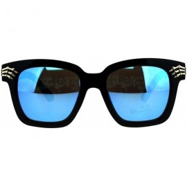 Rectangular Womens Boyfriend Skeleton Hand Thick Horn Rim Hipster Sunglasses - Black Blue Mirror - C318DK45R9R $14.89