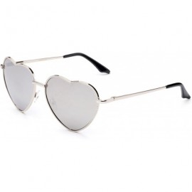 Aviator Women Heart Shaped Aviator Sunglasses Thin Metal Frame Flash Lens Color Lens with Spring Hinge - C6183CXR52Y $19.71