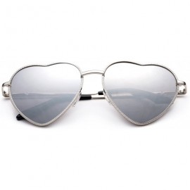 Aviator Women Heart Shaped Aviator Sunglasses Thin Metal Frame Flash Lens Color Lens with Spring Hinge - C6183CXR52Y $12.45