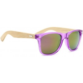 Wayfarer Fashion Square Bamboo Wood Mirrored Sunglasses for Men Women - Shallow Purple Frames/Purple Lens - CF183IIAL33 $27.88