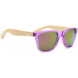 Wayfarer Fashion Square Bamboo Wood Mirrored Sunglasses for Men Women - Shallow Purple Frames/Purple Lens - CF183IIAL33 $15.83