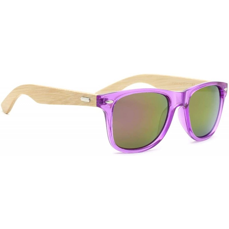 Wayfarer Fashion Square Bamboo Wood Mirrored Sunglasses for Men Women - Shallow Purple Frames/Purple Lens - CF183IIAL33 $15.83